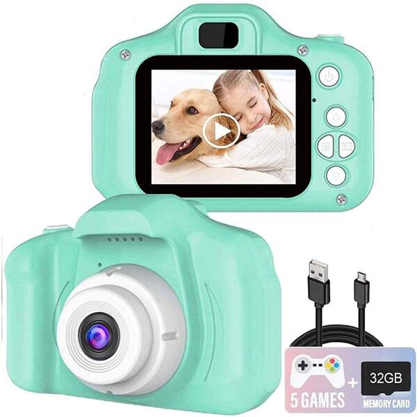 Kids Camera With Game, 1080P Kids Digital Camera, Color Toy Kids Rechargeable Camera 2 Inch Screen 13MP With With USB Cable, Games, With SD Card, For Christmas Gift