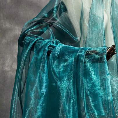 1pc Iridescent Ombre Organza Fabric, Soft Tulle Fabric For Stage Backdrop, DIY Craft, Apparel - 59inch Width X 36/108/180inch Length (20gsm/Sqm)