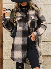 Women's Plaid Button Front Long Sleeve Jacket - Multicolor - View 4