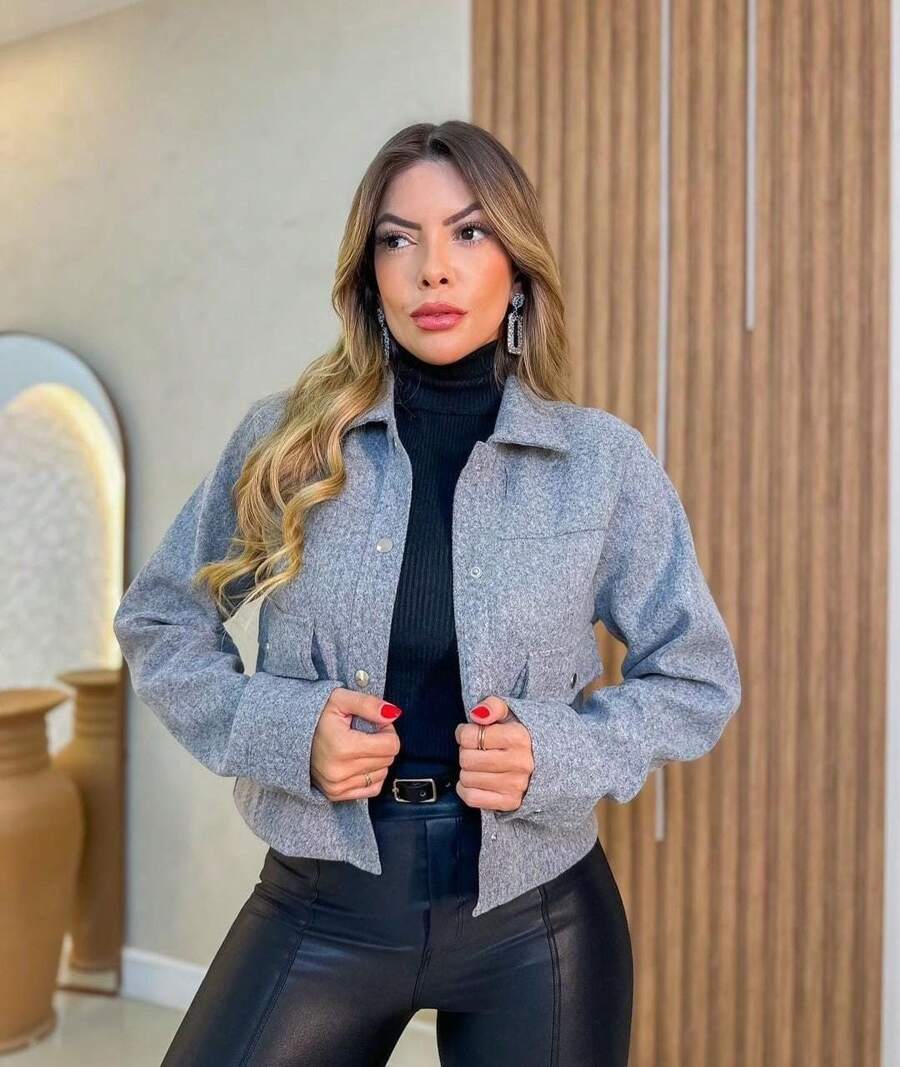 Women's Velvet Blouse Jacket Cold Coat With Buttons New Arrival Winter - Xám - Xem 1