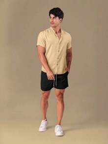 Men's Pader Collar Shirt Short Sleeve New Summer Premium Comfortable - Màu be - Xem 5