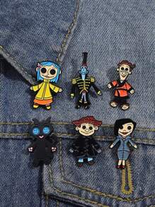 6 件/套可爱卡通人物家庭金属徽章胸针装饰，可爱的动漫风格胸针具有各种图案，适合各种场景，可在所有季节使用，是送给家人和朋友的不错选择，衣服配饰别针，包包饰品，学校办公室配饰，衬衫夹克珠宝，圣诞节万圣节衣服别针，有趣的老师礼物