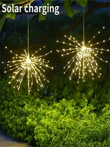 Set de 5/4/1 luces solares colgantes tipo fuegos artificiales para el jardín, 8 modos, luz LED decorativa para exterior, luz blanca cálida, apta para patio, aleros, Halloween, decoración de fiesta de Navidad (1200mAh) - luz blanca cálida - Ver 4