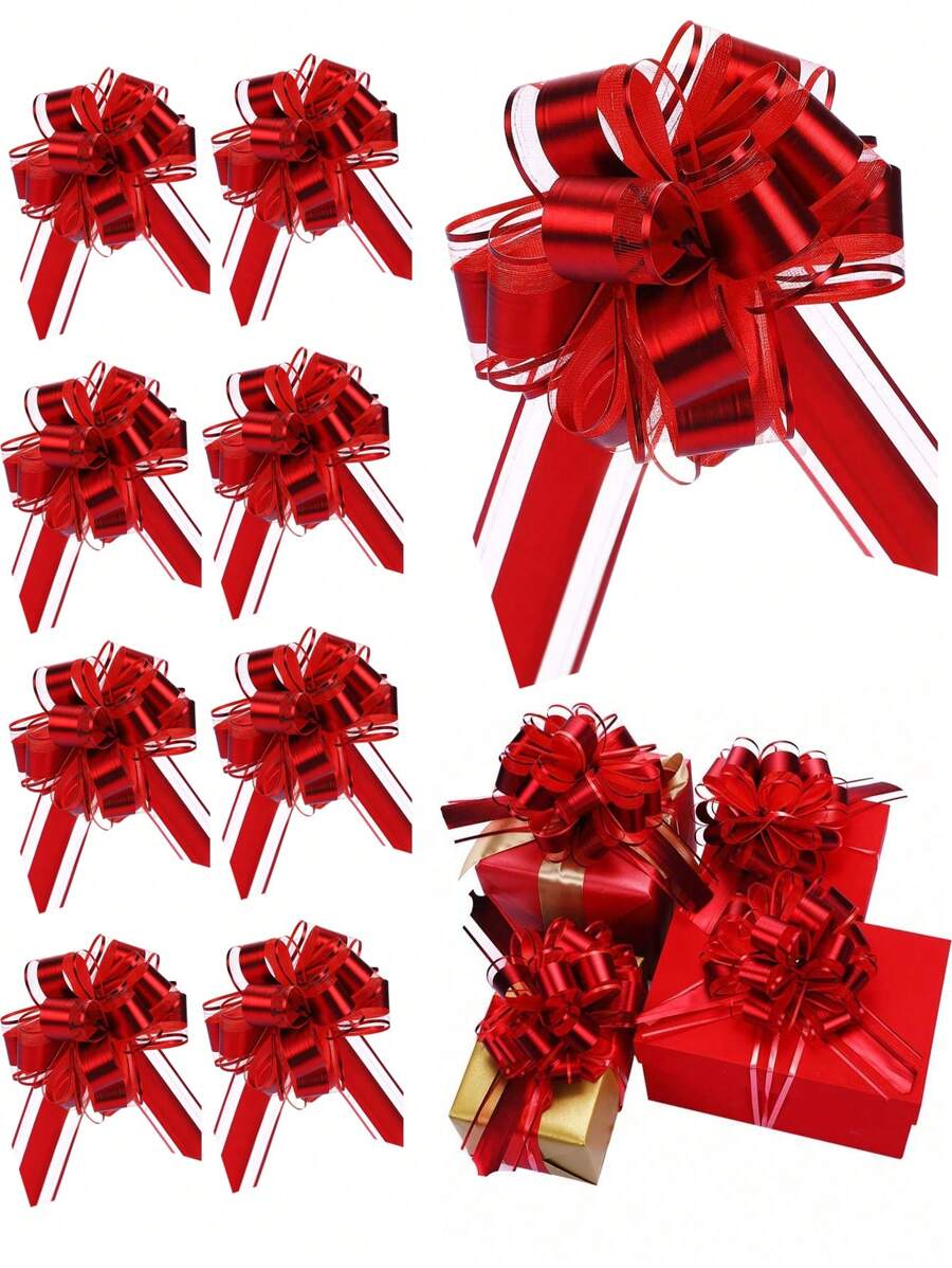 12pcs/6pcs/1pc Ribbon Bow Knot Gift Wrapping Ribbon Bows, Large Christmas Ribbon Bows Red - Reusable Ribbon Bows For Boxes, Decorations, Gift Wrapping, Wedding Baskets, Birthday Party Gifts, Christmas Gifts Decoration, Christmas Party Supplies (Red)