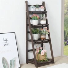 UNHO Folding Wooden Ladder Storage Rack Shelf Unit Corner Book Shelves Plant Ladder Racks 4 Tier Plant Stand Flower Display Stand