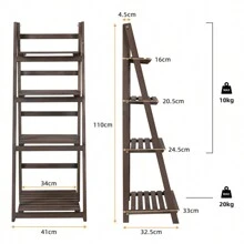 UNHO Folding Wooden Ladder Storage Rack Shelf Unit Corner Book Shelves Plant Ladder Racks 4 Tier Plant Stand Flower Display Stand