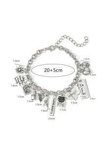 1pc Personalized Letter, Heart, Butterfly Charm Bracelet For Women Valentines - Silver - View 6