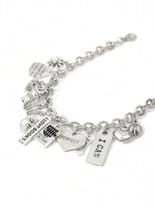 1pc Personalized Letter, Heart, Butterfly Charm Bracelet For Women Valentines - Silver - View 5