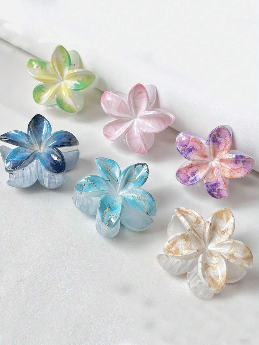 1 pieza Pinza de pelo grande de mujer de acrílico con degradado floral, accesorio de pelo minimalista elegante para recogidos con estilo, adecuado para uso diario y Halloween - Multicolor - Ver 1