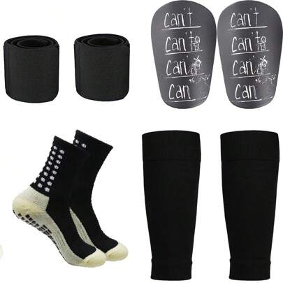4 Pairs Soccer Grip Socks, Shin Guards, Pre-Cut Sock Sleeves, And Guard Straps Bundle Pack - Essential Equipment For Soccer Players - For Men, Women