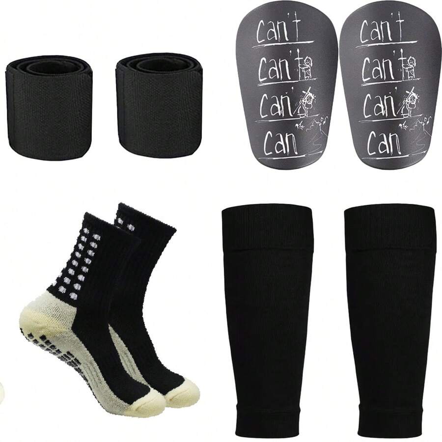4 Pairs Soccer Grip Socks, Shin Guards, Pre-Cut Sock Sleeves, And Guard Straps Bundle Pack - Essential Equipment For Soccer Players - For Men, Women