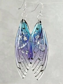 1 par de pendientes con colgante de alas de hada verdes y estrellas, estilo hada, grunge de hadas, goblin, cottage, bosque, brujería, celestial