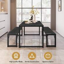 45.5" Dining Table Set For 4, Kitchen Table Set With 2 Benches,Christmas Gift And New Year Gift, Dining Room Table Set With Metal Frame & MDF Board, Space-Saving Dinette - màu đen - Xem 7