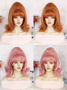 Halloween Classic Flip Out Wavy Wigs, Retro Bouffant Beehive Wig With Bangs, Medium Long Fluffy Wavy Wigs, 50s 60s 70s 80s Vintage Costume Wigs, Funny Updo Bun Hair With Fashion Fringe Wigs For Women, Loose Wave Heat Resistant Synthetic Wig, Ginger Pink Natural Color Wig For Daily Party Costume Cosplay Wig, Charming Elegant Women's Shoulder Length Bob Wig For Holiday Thanksgiving Day Birthday Gift For Christmas Decorations & 1pc Wig Cap