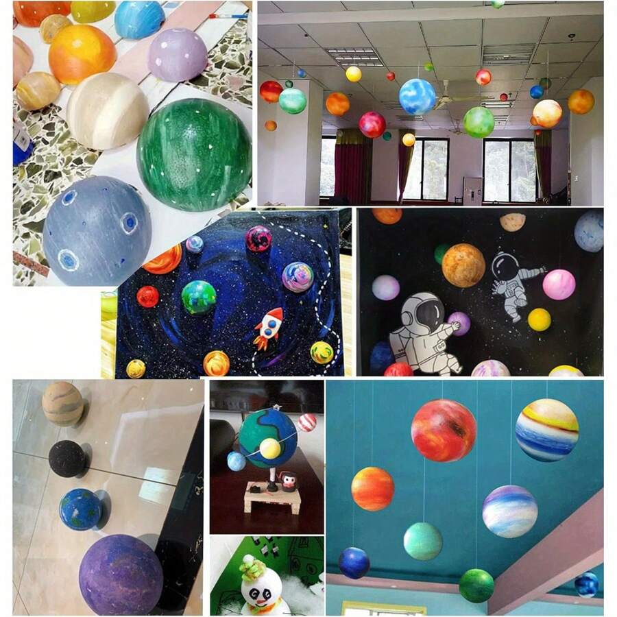 14 piezas Juego de bolas del sistema solar de espuma de PE, planetas de poliestireno para proyectos de ciencia escolar DIY y manualidades - 14 piezas - Ver 1