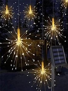 Set de 5/4/1 luces solares colgantes tipo fuegos artificiales para el jardín, 8 modos, luz LED decorativa para exterior, luz blanca cálida, apta para patio, aleros, Halloween, decoración de fiesta de Navidad (1200mAh) - luz blanca cálida - Ver 8