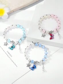 1 件女孩独特合金蝴蝶和星星吊饰仿珍珠手链，时尚珠宝 - 蝴蝶 - 查看 2
