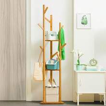 EurHomePlus Bambus Garderobenständer Kleiderständer Kleiderstange Standgarderobe mit Haken