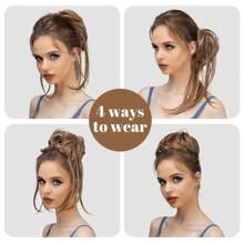 2Pcs/Set Elegant Wavy Curly Bun Scrunchie - Instant Volume & Chic Updo, Easy Attach For Women, Perfect For Every Occasion - 淺蜜金髮 - 查看 3