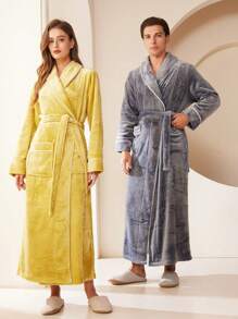 1pc Extra Long Flannel Bathrobe, Adult Bathrobe, Flannel Bathrobe, Suitable For Resorts, Hotels, SPAs, Beauty Salons, Quick Drying, Loose Fit, Multiple Colors, Minimalist Design, Bathroom Essentials, Home Goods Summer Wedding Home Bathroom Decor Back To School