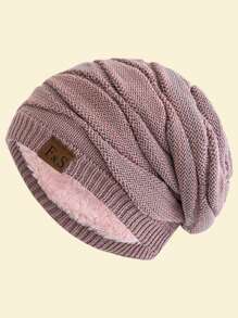 JZML 1pc Letter Decor Soft Knitted Ski Cap With Thermal Lined For Outdoor Halloween Beanie Fall Outfit - Mixed Color - F&S - View 20