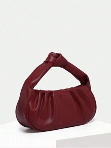 1pc Retro Burgundy Pleated Shoulder Underarm Cloud Handbag, Suitable For Dating, Going Out And Parties, Fashionable Burgundy Bag - Burgundy - View 2