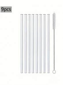 Ensemble de 9 pailles en verre avec brosse de nettoyage - pailles réutilisables coudées et droites pour boissons, cocktails - parfait pour la maison, les fêtes, les bars, les boutiques de bubble tea. Cadeau de Noël, fournitures scolaires