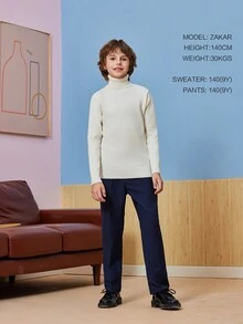 Tween Boy 经典高领休闲套头毛衣 - 白色 - 查看 2