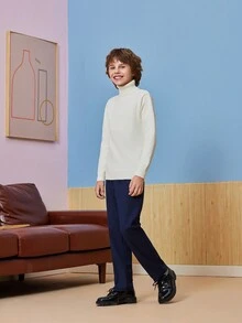 Tween Boy 经典高领休闲套头毛衣 - 白色 - 查看 4