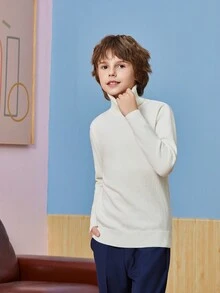 Tween Boy 经典高领休闲套头毛衣 - 白色 - 查看 5