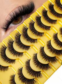 HBZGTLAD 10 Pairs Soft Fluffy Natural 3D Mink False Eyelashes Makeup Set - Mink Lashes Extension, Short Lashes Strip Lashes,Lashes,Eyelashes,Fake Lashes - 自然纖長款 - 查看 1