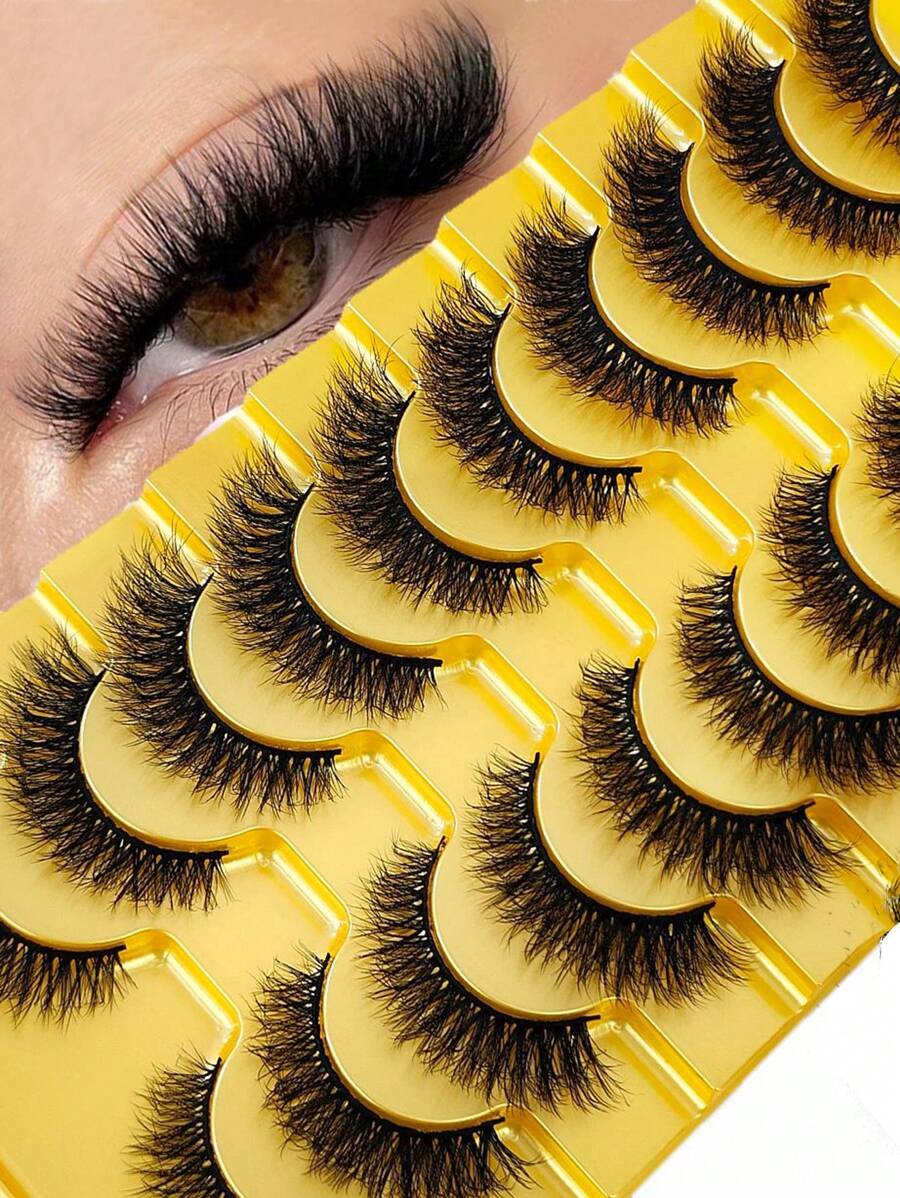 HBZGTLAD 10 Pairs Soft Fluffy Natural 3D Mink False Eyelashes Makeup Set - Mink Lashes Extension, Short Lashes Strip Lashes,Lashes,Eyelashes,Fake Lashes - 自然纖長款 - 查看 1