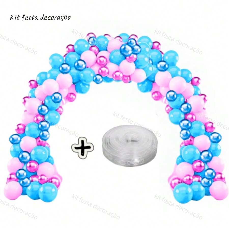 Kit Of 150 Plain Balloons 8" Light Pink + Light Blue + 5" Pink Blue Chrome For Baby Shower Boy Girl - Nhiều màu - Xem 1