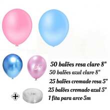 Kit Of 150 Plain Balloons 8" Light Pink + Light Blue + 5" Pink Blue Chrome For Baby Shower Boy Girl - Nhiều màu - Xem 3