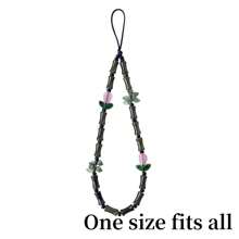 时尚玻璃珠竹郁金香手机挂绳 - 传统吉祥好运手机挂件，配有绿色珠子和花卉装饰，可作为母亲、家人、朋友、生日、节日手机挂饰、手机链的礼物 - 彩色 - 查看 7