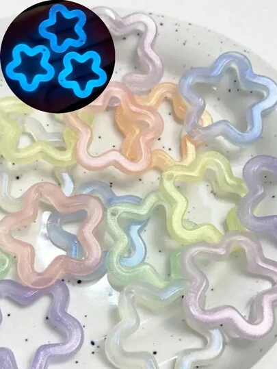 10/20pcs 30mm Luminous Hollow Pentagram Pendant,Colorful Acrylic Star Pendant,Pentagram DIY Necklace Earring Keychain Loose Beads