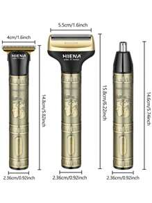 HINEA HIENA Hair Clipper, An Antique Bronze Three In One Hair Clipper With Multifunctional Fast Charging And Long Standby Function. It Is A Shaver, Nose Hair Trimmer, USB Car Charger, Waterproof, Men's, Father's Day Gift, Cordless Rechargeable Men's Beauty Set, Suitable For Beard, Head, Hair, Body, Appearance And Facial Hair Clippers