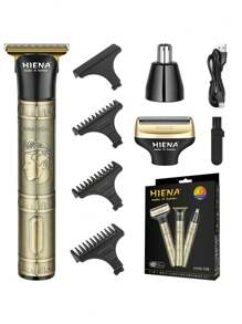 HINEA HIENA Hair Clipper, An Antique Bronze Three In One Hair Clipper With Multifunctional Fast Charging And Long Standby Function. It Is A Shaver, Nose Hair Trimmer, USB Car Charger, Waterproof, Men's, Father's Day Gift, Cordless Rechargeable Men's Beauty Set, Suitable For Beard, Head, Hair, Body, Appearance And Facial Hair Clippers