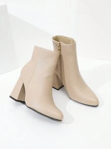 Timesize 浅粉色女式短靴、时尚踝靴、粗跟靴、超高跟靴、裸色短靴、米色短靴 - 淺粉色 - 查看 7