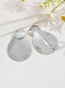 1pair New Exaggerated European And American Style Large Leaf Earrings - Silver - View 2