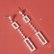 1 对方形水晶吊坠耳环，适合婚礼、派对和日常佩戴 - 銀色 - 查看 8