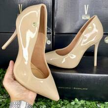Women's Pointed Toe Pumps High Heel Vizzano Luxury Elegant Formal Shoes Women Stilleto Patent Leather - 米色/清漆 - 查看 3