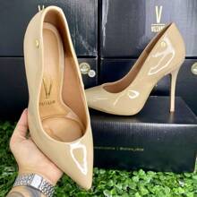 Women's Pointed Toe Pumps High Heel Vizzano Luxury Elegant Formal Shoes Women Stilleto Patent Leather - 米色/清漆 - 查看 5