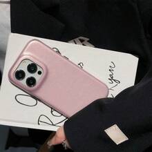 1 件时尚奢华复古金属纽扣 PU 皮革镜面光滑纹理仿皮全覆盖纽扣手机壳适用于 Apple 17 16 16E 15 14 Plus 13 12 11 Pro Max - 冰粉 - 查看 7