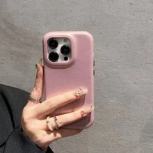 1 件时尚奢华复古金属纽扣 PU 皮革镜面光滑纹理仿皮全覆盖纽扣手机壳适用于 Apple 17 16 16E 15 14 Plus 13 12 11 Pro Max - 冰粉 - 查看 5