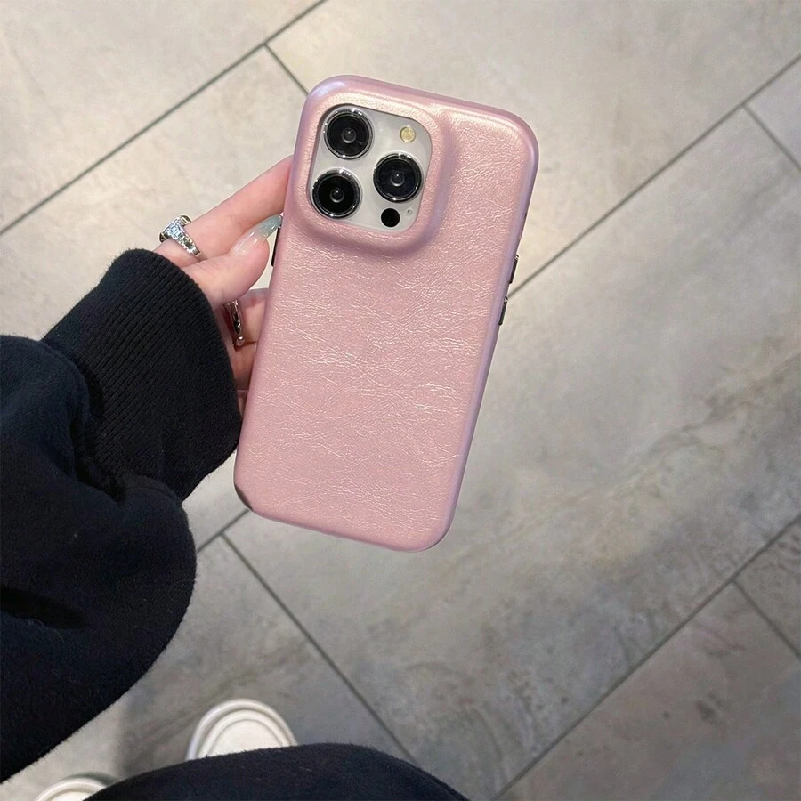 1 件时尚奢华复古金属纽扣 PU 皮革镜面光滑纹理仿皮全覆盖纽扣手机壳适用于 Apple 17 16 16E 15 14 Plus 13 12 11 Pro Max