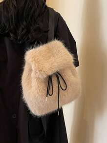 1 件优雅毛绒时尚旅行背包，大容量可爱背包，迷你可爱毛绒背包，时尚毛绒旅行背包，适合女孩和女士的可爱校园背包，完美的生日礼物 - 杏色 - 查看 7