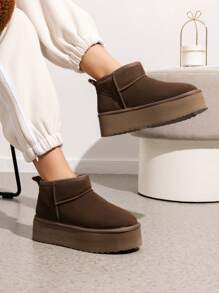 Women's Fuzzy Boot 1.97 Inch Classic Platform Snow Boots Genuine Suede Leather, Ankle-Height, Memory Foam Insole, Lightweight Anti-Slip Outsole For Indoor And Outdoor Wear Halloween Christmas Holiday Festive Winter Taupe Boots - 灰色/灰褐色 - 查看 9