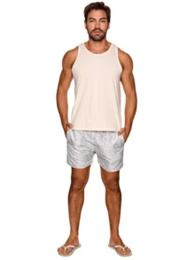 Men's Printed Shorts – Polyester With Elastic, Drawstring And Triple Stitching - 灰色 - 查看 3