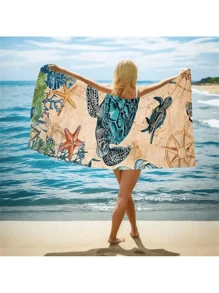 1pc Printed Quick-Dry Sea Turtle Pattern Beach Towel, Suitable For Swimming, Bath, Hotel